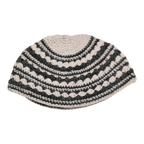Deep-Fit White & Ash Green Knitted Kippah