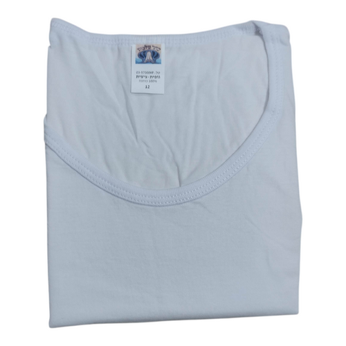 Boys' Crew-Neck Undershirt Tzitzit, size 12, Techelet tzitzit, Arizal tying