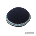 Navy DMC Knitted Kippah with White & Azure Trim