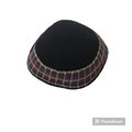 Black DMC Knitted Kippah with Claret, Teal and Camel Trim