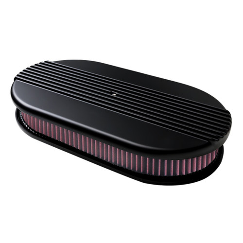 Billet Specialties Air Cleaner Dual Quad Ribbed Black Blk15650