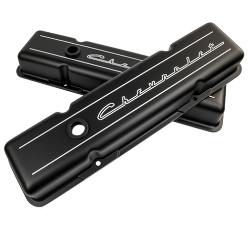 Billet Specialties Valve Cover Sbc Short Chevrolet Logo Black Blk95123