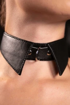 Leder-Halsband mit Schnalle Schwarz