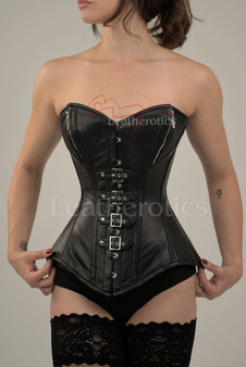 black leather underbust corset
