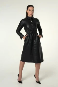 Midi Lederkleid Damen Rückansicht