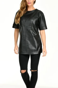 Perforiertes Damen Leder Shirt – Vorderansicht aus Lammleder