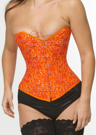 Besticktes orangefarbenes Overbust-Korsett