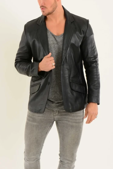 Klassischer Leder Blazer Herren aus feinem Leder – Gesamtansicht vorne