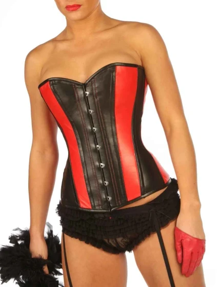 Schwarz rote Leder Corsage – Vorderansicht