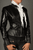 Schwarze gefütterte Lederjacke mit asymmetrischem Reißverschluss und geripptem Saum.