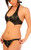 Schwarzes Leder-Bikini-Set mit Neckholder-BH, Druckknöpfen und String