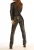 Rückansicht des glänzenden Damen-Jumpsuits aus schwarzem Leder mit figurbetontem Schnitt.