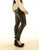Seitliche Ansicht schwarzer Naturleder Skinny Leggings mit gerippten Einsätzen.