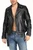 Vorderansicht der schwarzen Leder-Bikerjacke mit asymmetrischem Reißverschluss und Gürtel