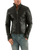 Schwarze Rindslederjacke am Modell, frontal mit Stehkragen und Reißverschluss