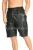 Schräge Vorderansicht der schwarzen Leder-Shorts mit seitlicher Eingrifftasche