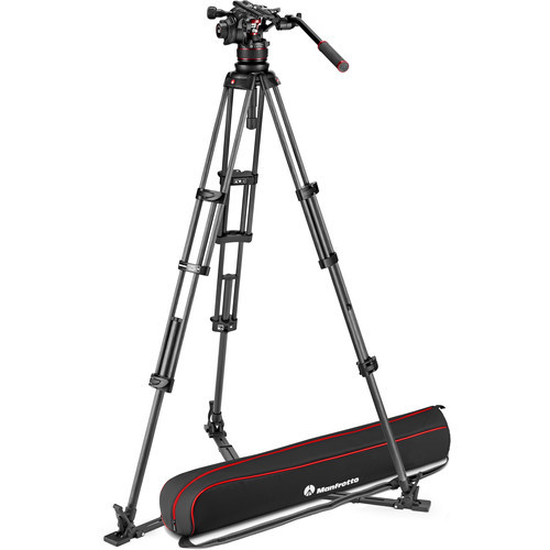 Manfrotto 612 Nitrotech Fluid Video Head and Carbon Fiber Twin Leg Tripod with Ground Spreader