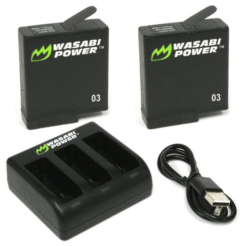 Wasabi Power Battery (2-Pack) & Triple Charger for GoPro HERO5 & HERO6