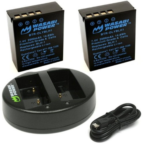 Wasabi Power Battery (2-Pack) And Dual Charger For Olympus BLH-1 (Fully Decoded)
