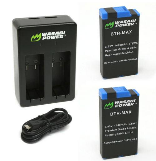 Wasabi Power Gopro Max Battery (2-Pack) And USB Dual Charger For Gopro Max ACDBD-001 ACBAT-001