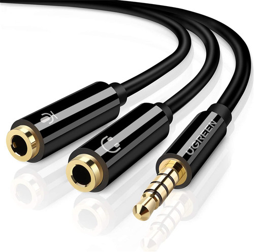 UGREEN 3.5mm Male to Headphone Mic Splitter Cable - Black 20cm