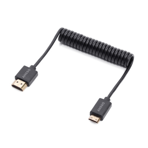 Ansso Mini to Full HDMI 2.0 Coiled Cable (50cm to 100cm)