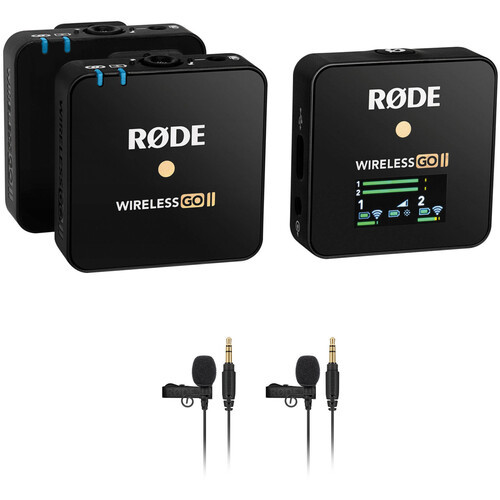 Rode Wireless GO II 2-Person Compact Digital Wireless Omni Lavalier Microphone System Recorder Kit (2.4 GHz, Black)