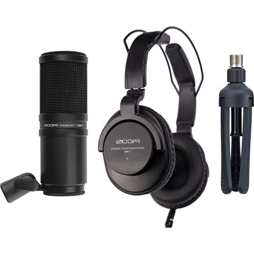 Zoom ZDM-1PMP Podcast Mic Pack W ZDM-1 Dynamic Micophone, ZHP-1 Headphones, TPS-4 Tripod Mic Stand