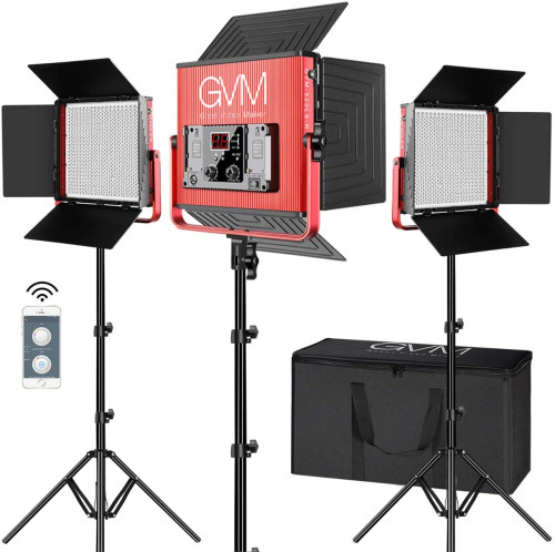 GVM 520LS-R Bi-Color LED 3-Panel Kit (Red) with APP, Barndoor, Diffuser