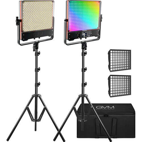 GVM RGB LED Studio Video Light Bi-Color Soft 2-Light Panel Kit 50SM-2L