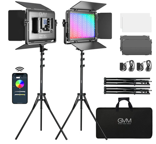 GVM 1300D RGB LED Studio Video Light Bi-Color Soft 2-Light Panel Kit (2 Pack)