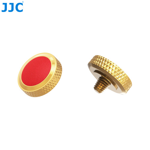 JJC Threaded Deluxe Soft Release Button (Dark Goldenrod Plated with Red Microfiber Leather Surface)