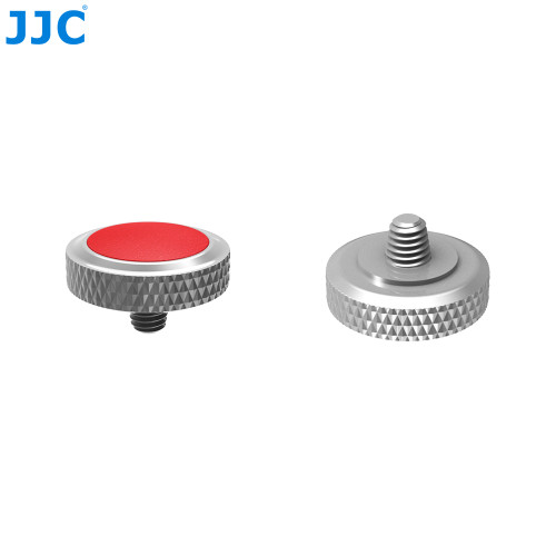 JJC Threaded Deluxe Soft Release Button (Grey Plated with Red Microfiber Leather Surface)