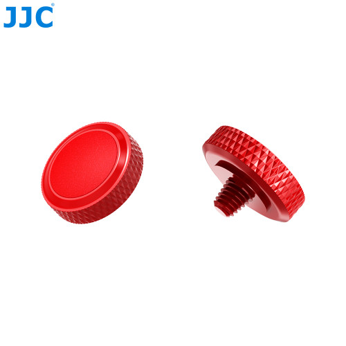 JJC Threaded Deluxe Soft Release Button (Bright Red Plated with Red Microfiber Leather Surface)