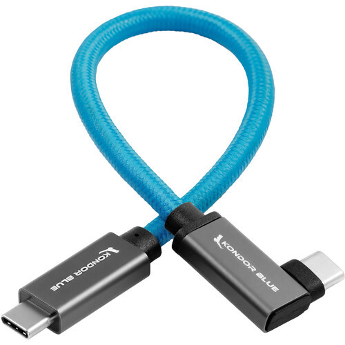 Kondor Blue USB C to USB C High Speed Cable for SSD Recording - Right Angle - 21.5cm