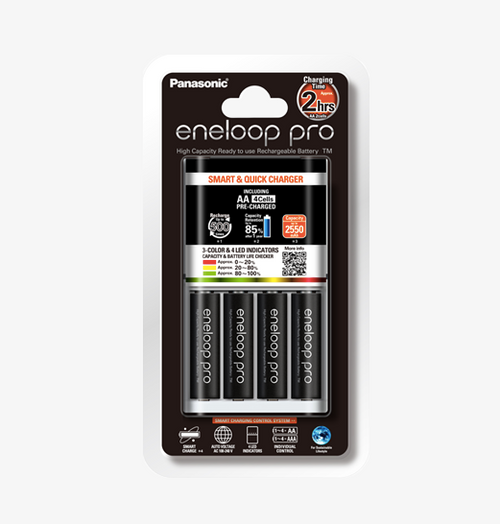 Panasonic Eneloop Smart & Quick Charger + AA Eneloop Pro Batteries (2550mAh, 4 Pack)