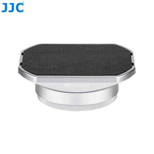 JJC Silver Lens Hood for Fujifilm X70, X100, X100S, X100T, X100F (Square Shape w/Slide Cap)