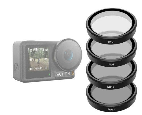 Telesin 4-pack CPL+ND 8 or 16 or 32 lens filter kit for DJI Action 3 Camera