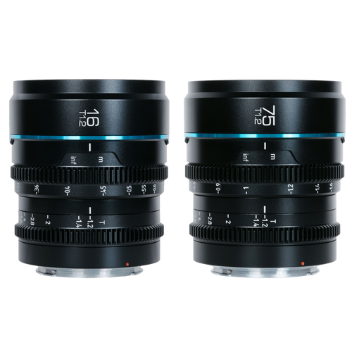 Sirui Night Walker 16mm & 75mm T1.2 S35 Cine 2-Lens Set (L Mount, Black,Customise protective case included )