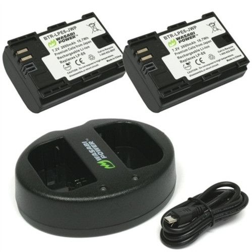 Wasabi Power Battery and Dual USB Charger for Canon LP-E6 (2-Pack)