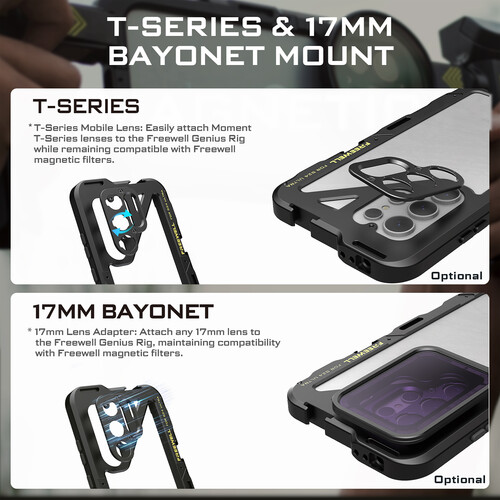 Freewell Multifunctional Smartphone Tool-Free Genius Rig Cage - Schnellinstallation, Stativ- und Einbeinstativ-Griffe, Bluetooth-Fernbedienung für iPhone 15 Pro Max