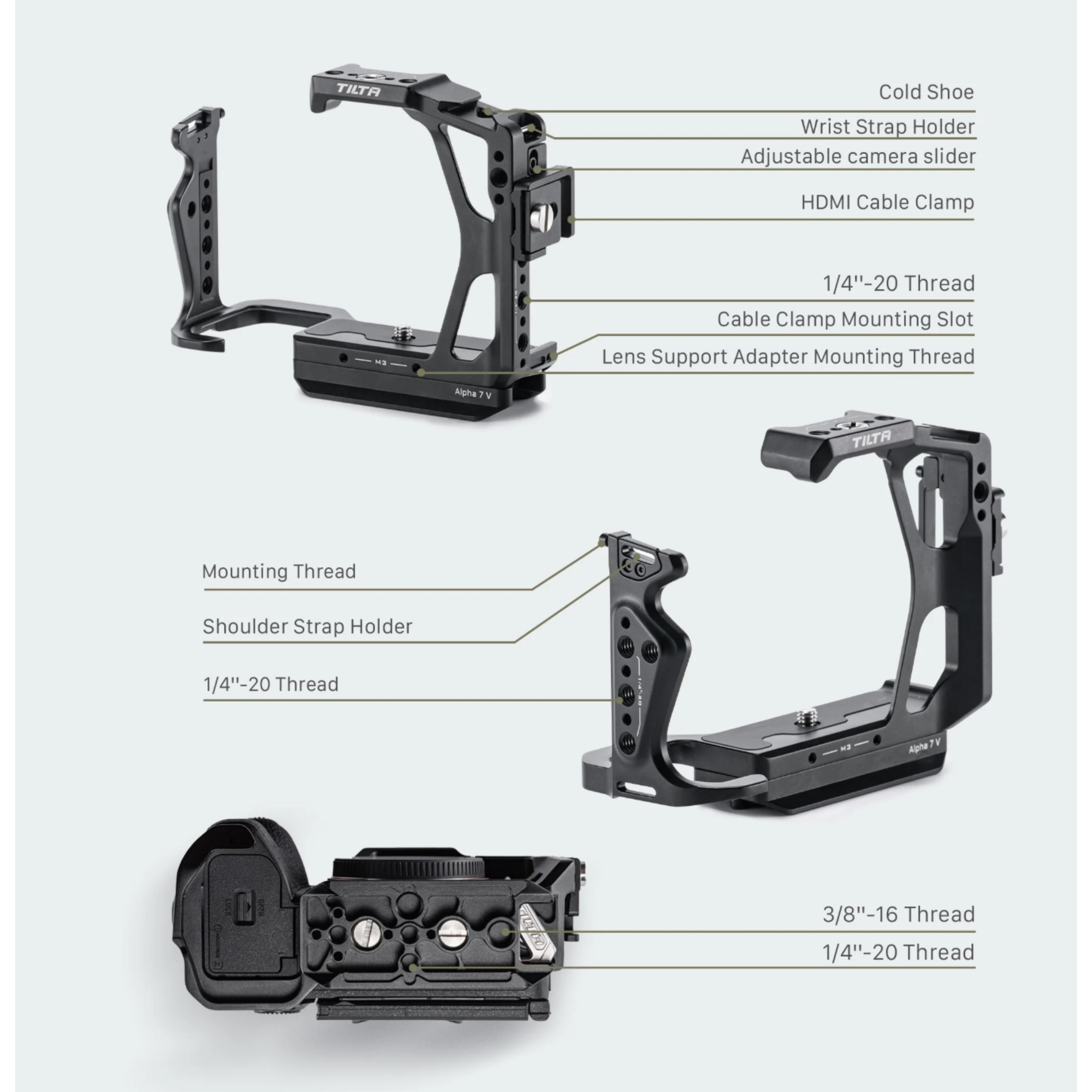 Tilta Gabbia Per Sony Alpha 7 V / A7 IV / A7R V – Full Cage Con Impugnature, Piastra Arca E Kit Alimentazione V-Mount