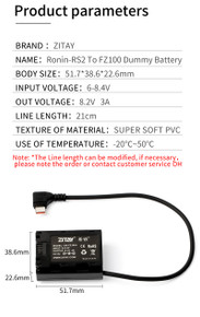 Zitay DJI RS2 to Sony NP-FZ100Dummy Battery