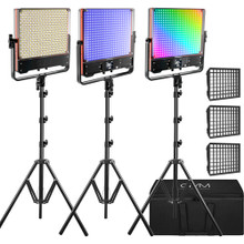 GVM RGB LED Studio Video Light Bi-Color Soft 3-Light Panel Kit 50SM-3L