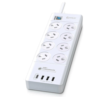 Sansai 6 Way Surge Powerboard with 3x USB, 1x USB-C Charging Ports
