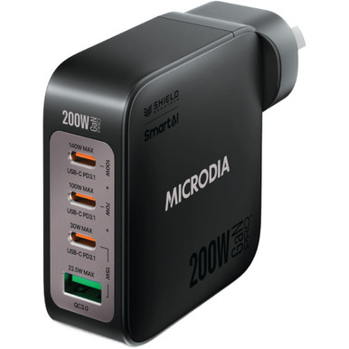MICRODIA SMARTCube Nano 200W 4 Port GaN Wall Charger (Black)