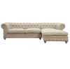 Right Facing Oxford Beige Linen Upholstered Chesterfield Sectional Sofa Sale