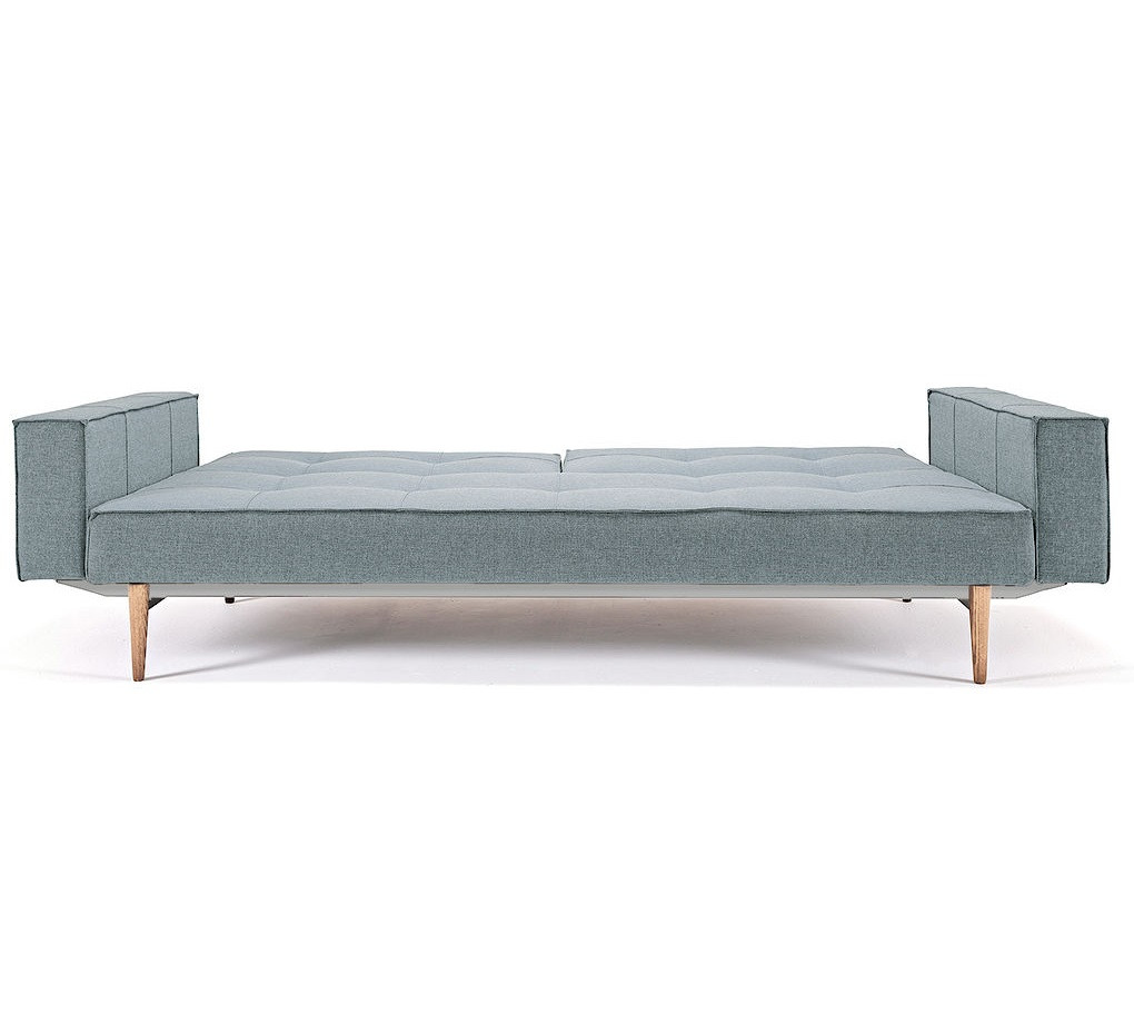 Split Back Deluxe Blue Sofa Bed with Arms, fully reclined