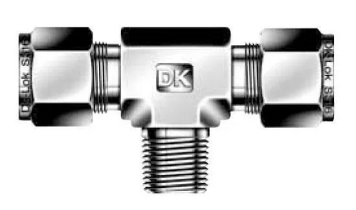 Stainless 1/8" Tube x 1/8" Tube x 1/4" MNPT Tee #DTBM-2-4N-S
