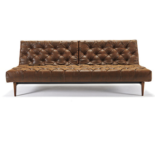 Innovation USA Oldschool Vintage Brown Leather Chesterfield Sleeper Sofa Bed